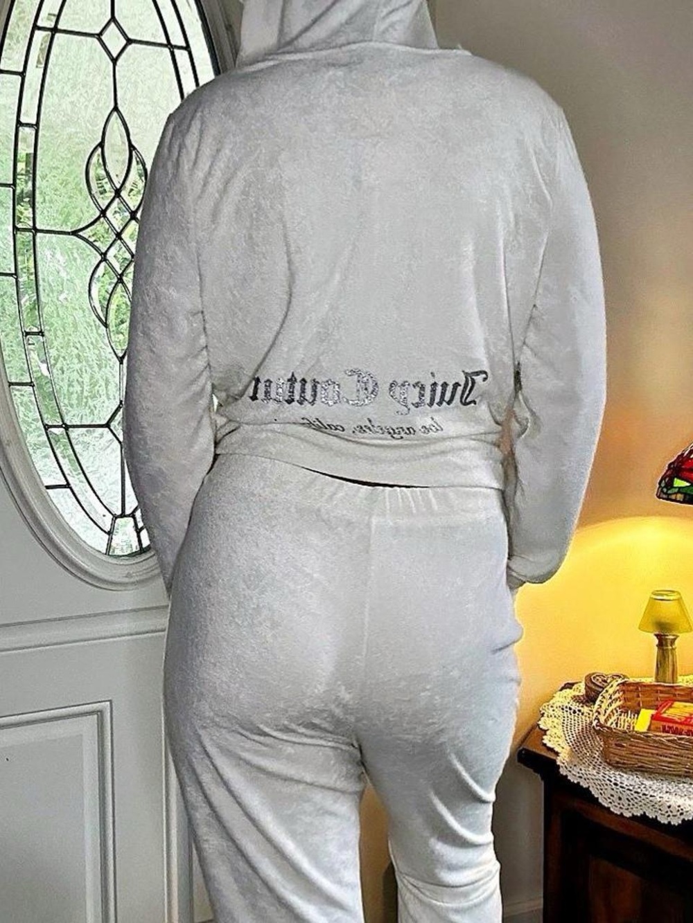 NWT Juicy Couture White Plush Cropped Zip Up and Jogger Pants